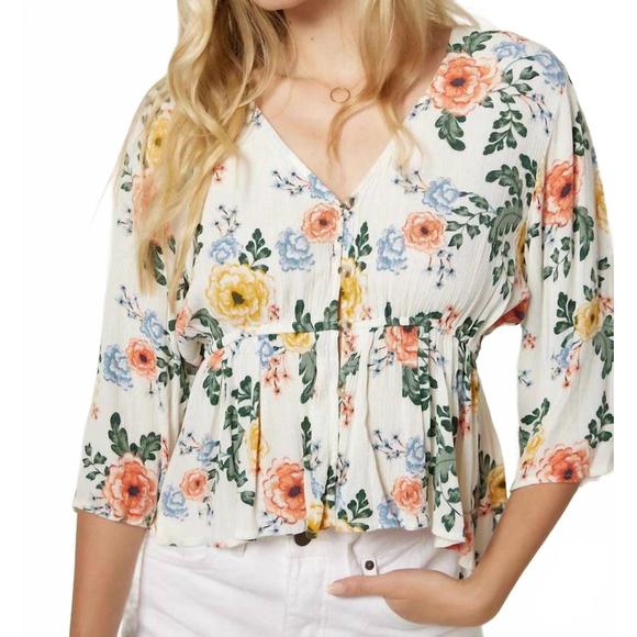 NEW O'NEILL celine v-neck floral top in winter white - Picture 1 of 3